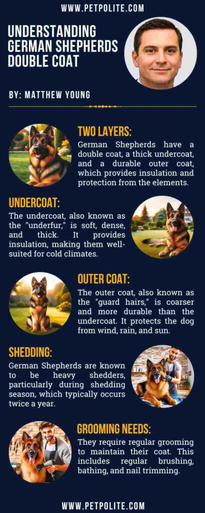 An infographic showing how to understand German Shepherd's double coat.